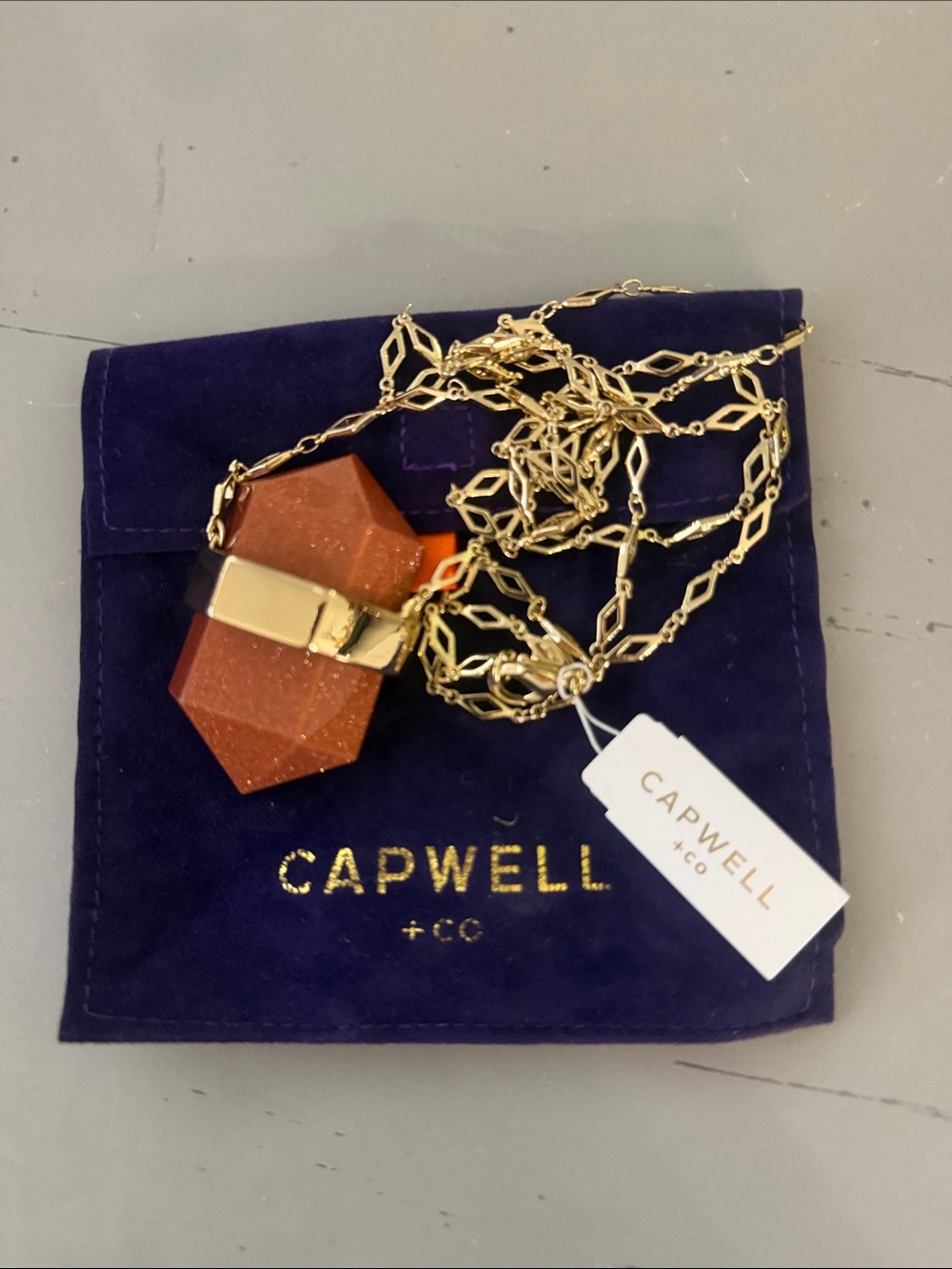 Gold Chain Necklace with Orange Pendant